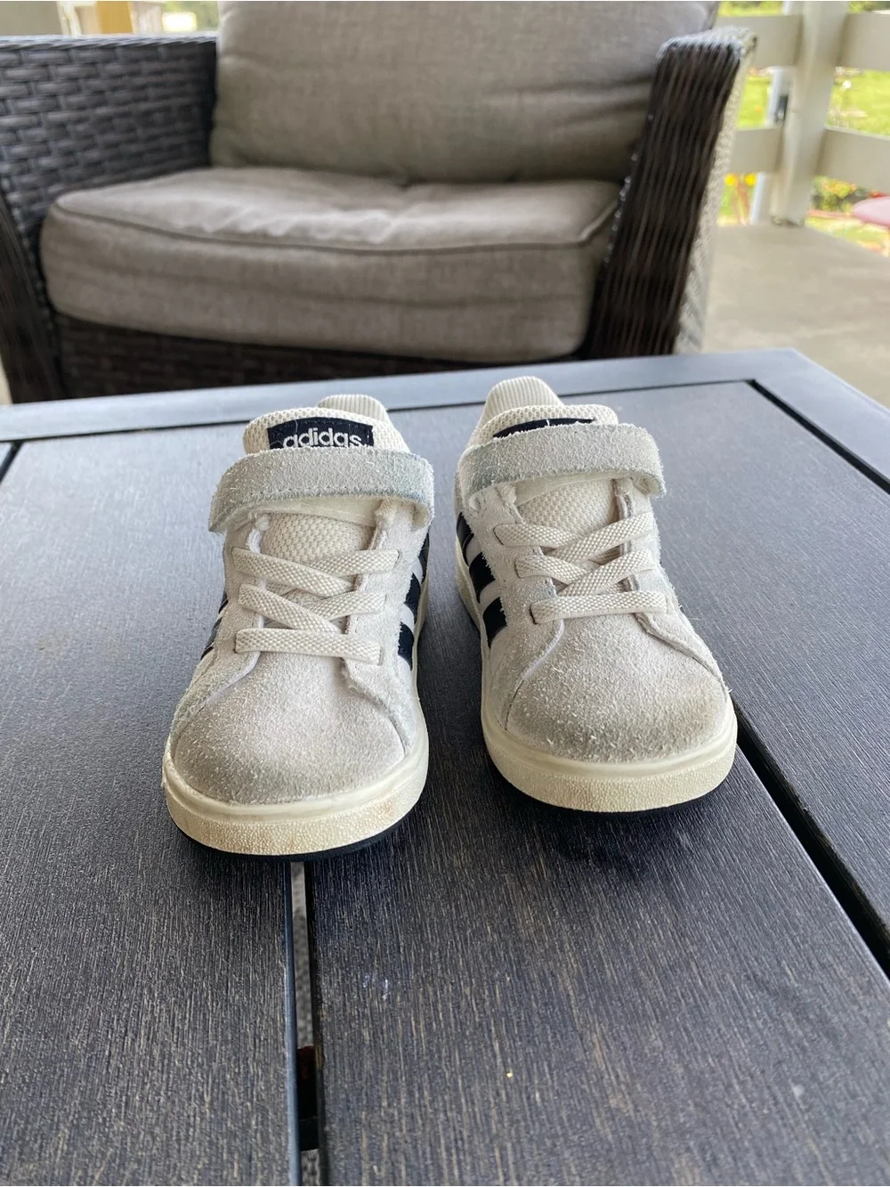 adidas Kids Cream Suede Sneakers with Black Stripes
